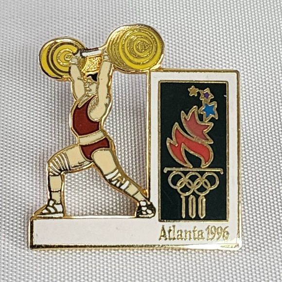 Atlanta Olympics 1996 Weightlifting Enamel Pin 422005 Hoho NYC Rare Og Retro - Picture 1 of 8